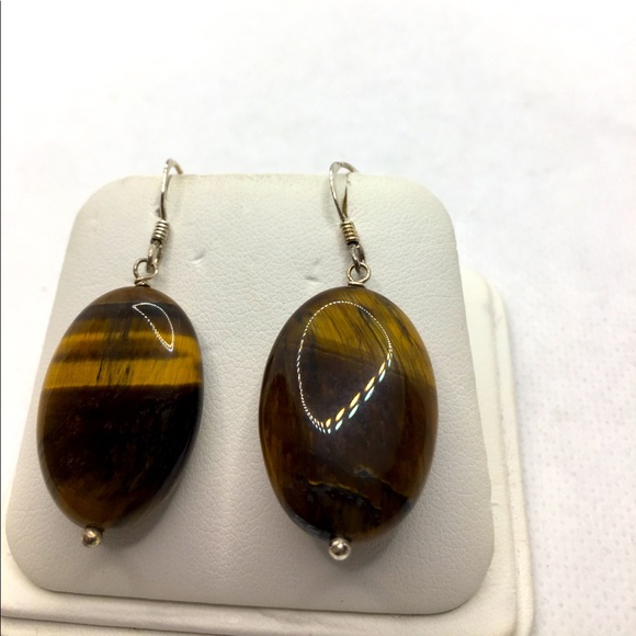Women Tiger Eye Dangle Earrings - Picture 3 of 8